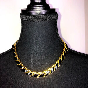 5/$25 Necklace  Gold Tone Black Segments Fold Over Clasp Closure 16” Classic